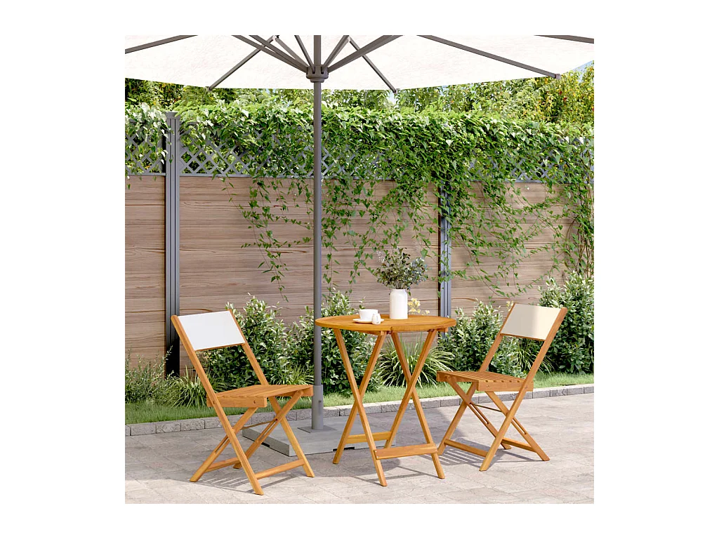 3-tlg. Bistro-Set Cremeweiß Stoff und Massivholz