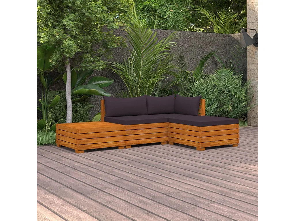 Salon de jardin 4 pcs avec coussins Bois d'acacia solide