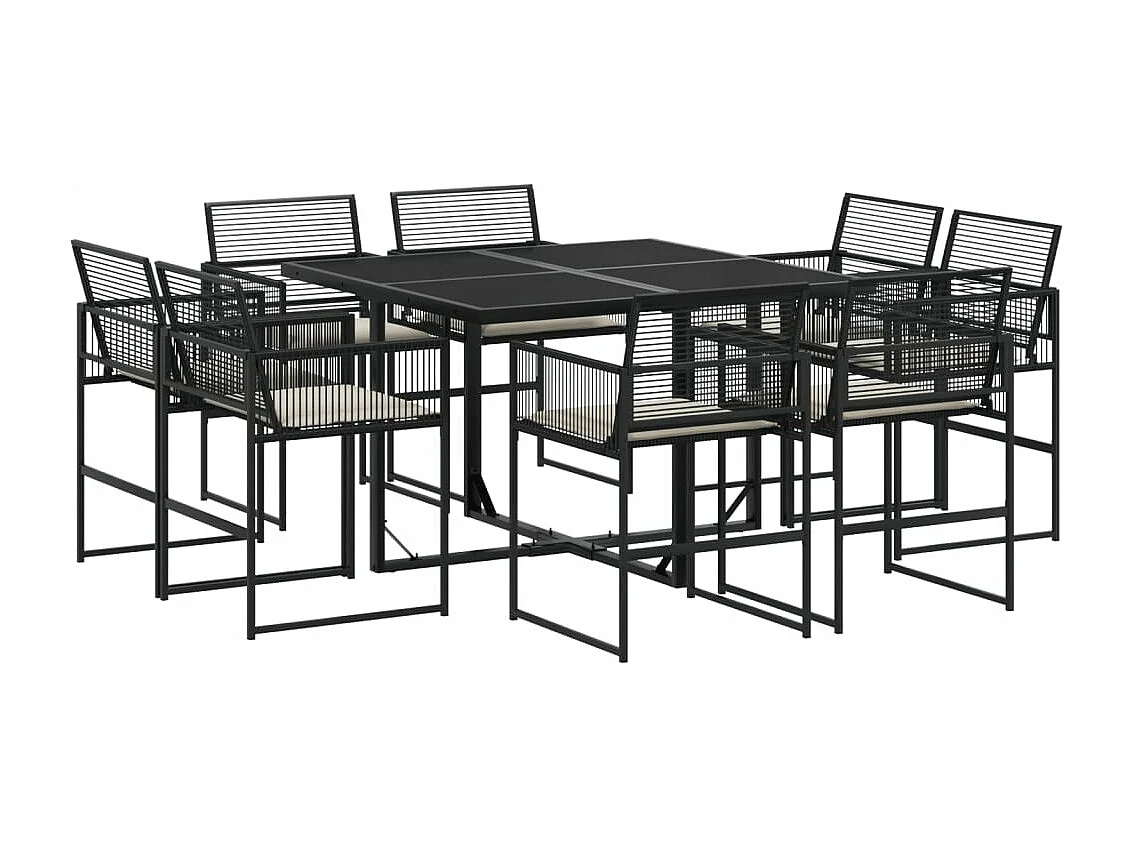 Set de comedor de jardín 9 pzas y cojines ratán sintético negro