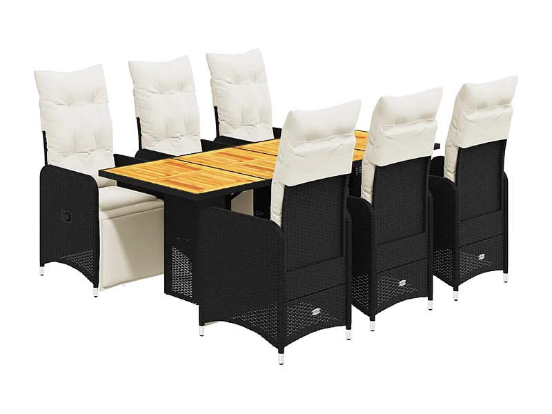 Set da Bistrò da Giardino 7 pz con Cuscini Nero in Polyrattan