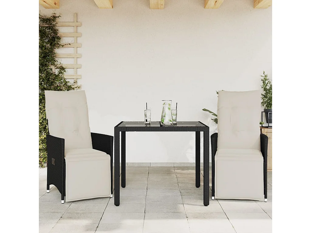 Set da Bistrò 3 pz con Cuscini Nero in Polyrattan