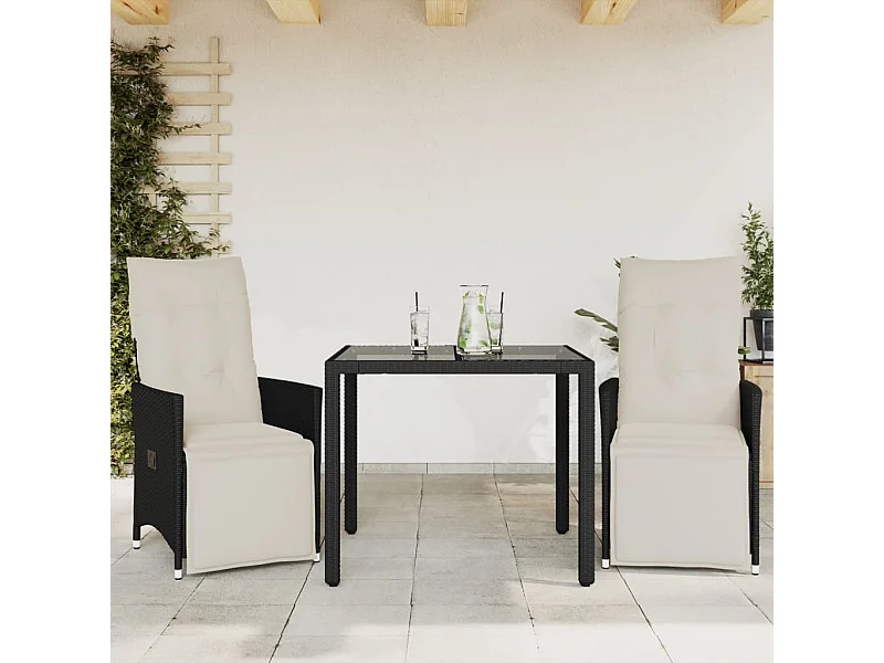 Set da Bistrò 3 pz con Cuscini Nero in Polyrattan