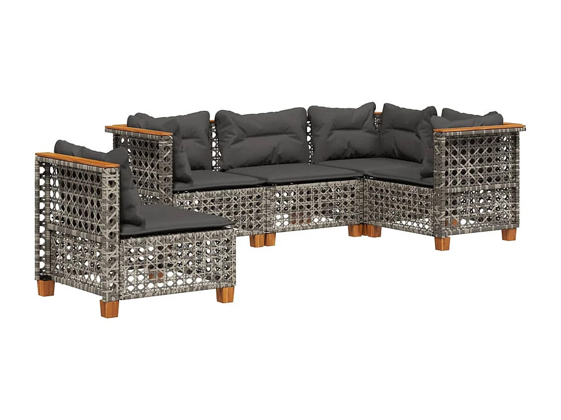 5-tlg. Garten-Sofagarnitur mit Kissen Grau Poly Rattan