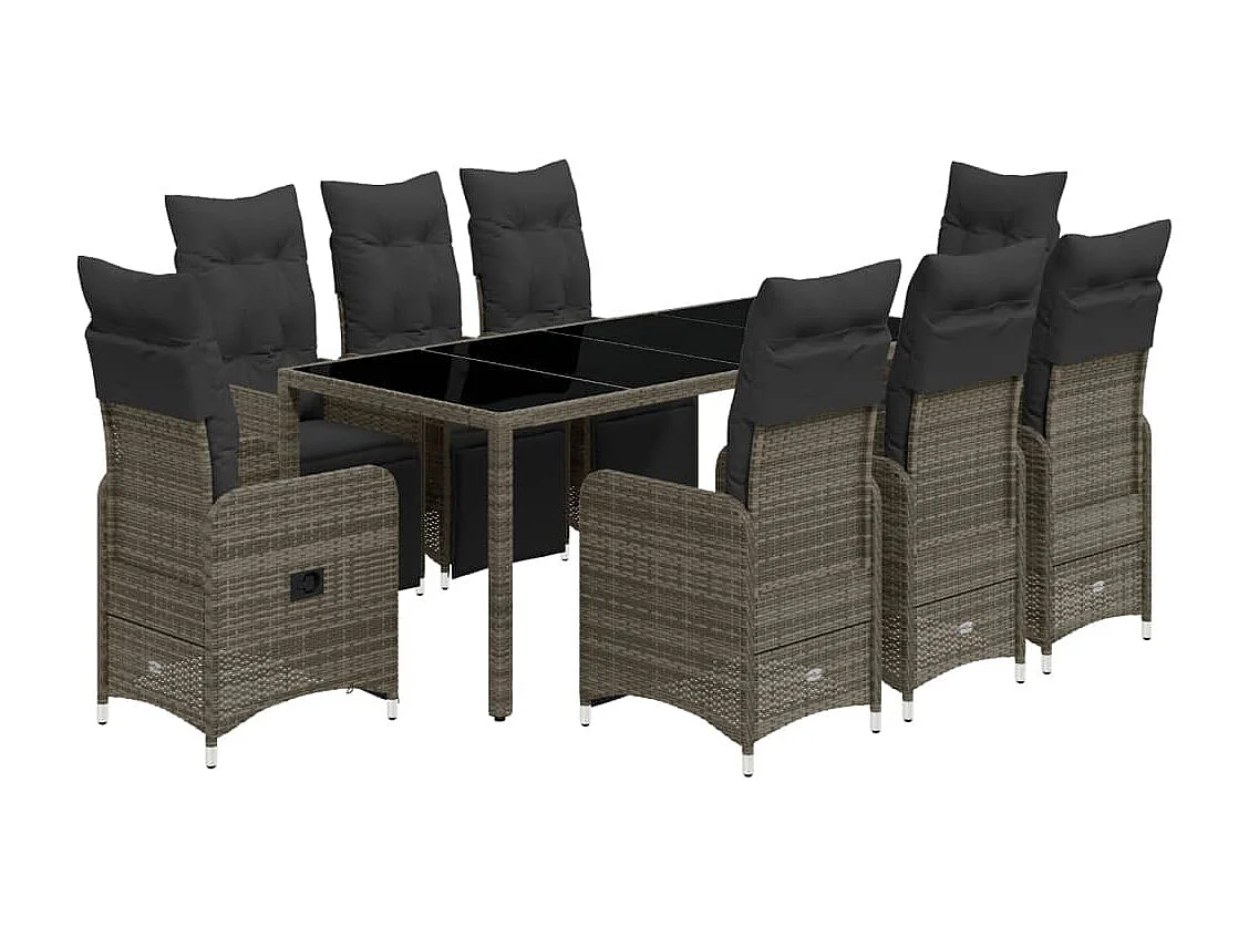 Ensemble de bistro de jardin 9 pcs coussins gris poly rotin