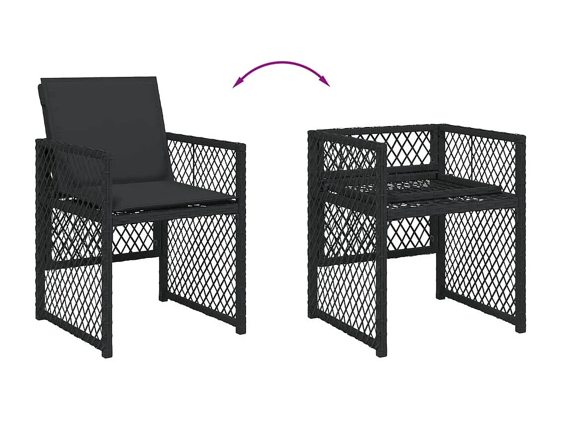 Set da Pranzo da Giardino 13pz con Cuscini Nero in Polyrattan