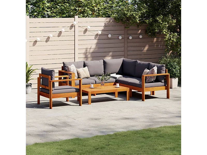 Salon de jardin avec coussins 5 pcs Bois d'acacia solide