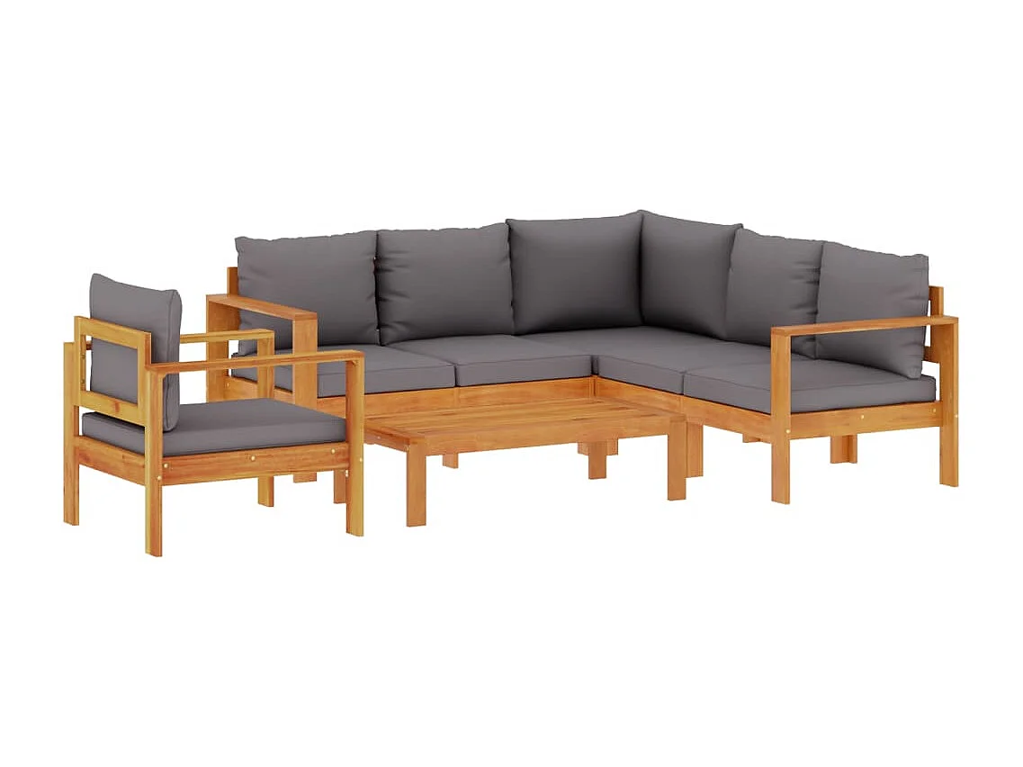 Salon de jardin avec coussins 5 pcs Bois d'acacia solide
