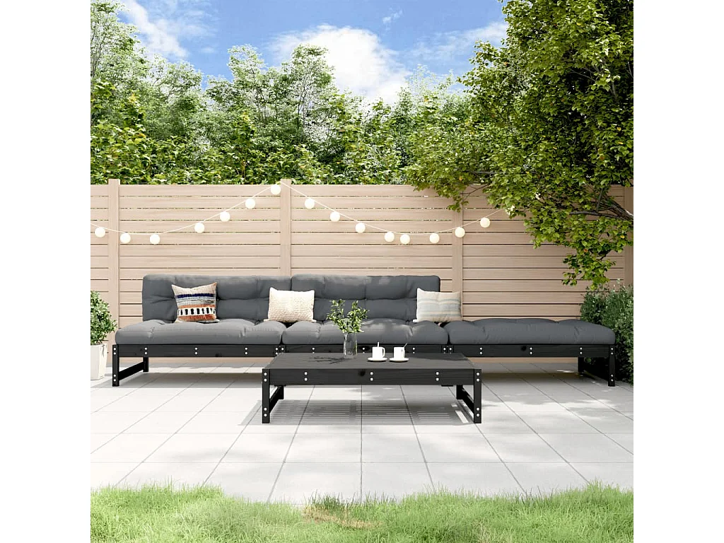 Salon de jardin 4 pcs noir bois massif de pin