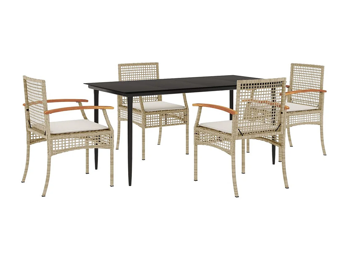 Set comedor de jardín 5 pzas con cojines ratán sintético beige