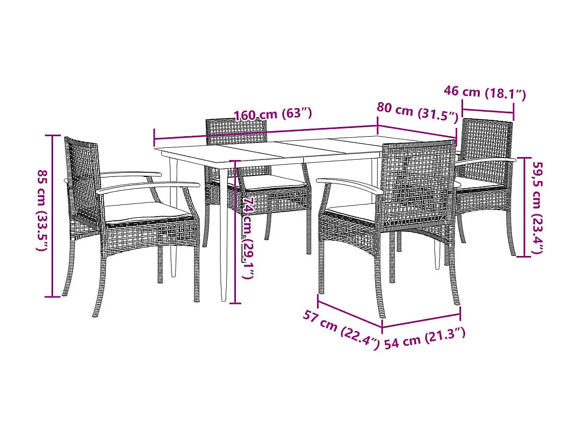 Set comedor de jardín 5 pzas con cojines ratán sintético beige