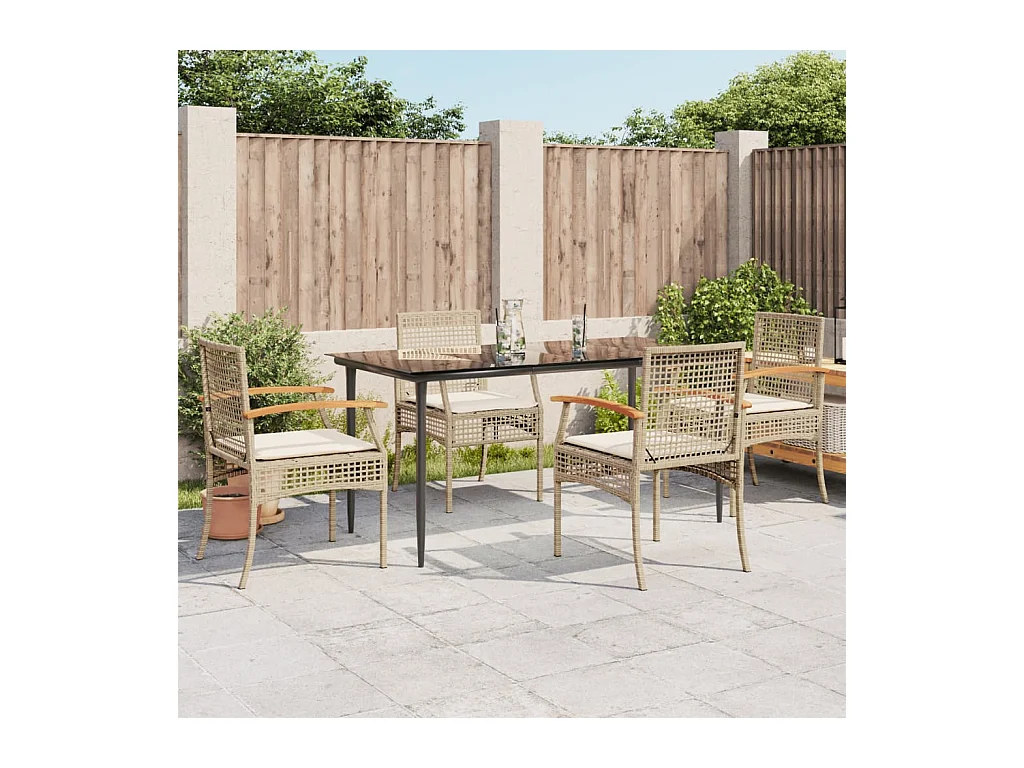 5 pcs conjunto de jantar p/ jardim com almofadões vime PE bege