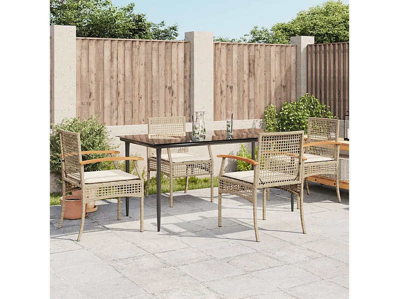 Set comedor de jardín 5 pzas con cojines ratán sintético beige