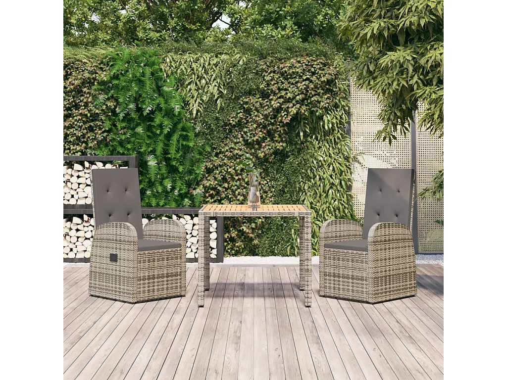 Ensemble à manger de jardin 3 pcs coussins gris résine tressée