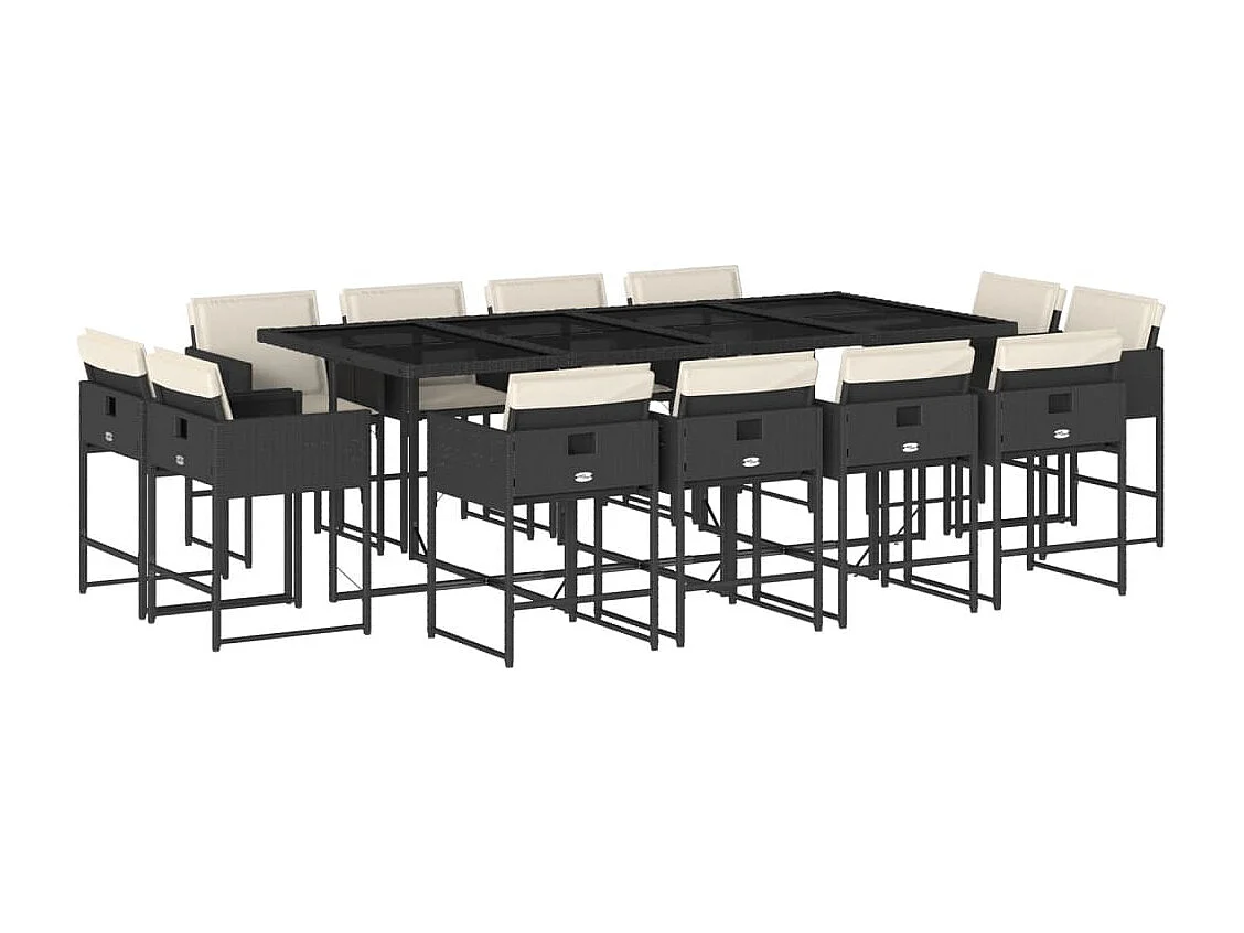 Ensemble à manger de jardin 13 pcs coussins noir résine tressée
