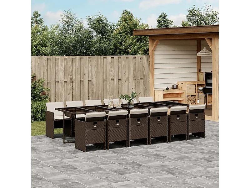 Ensemble à manger de jardin avec coussins 13 pcs marron rotin