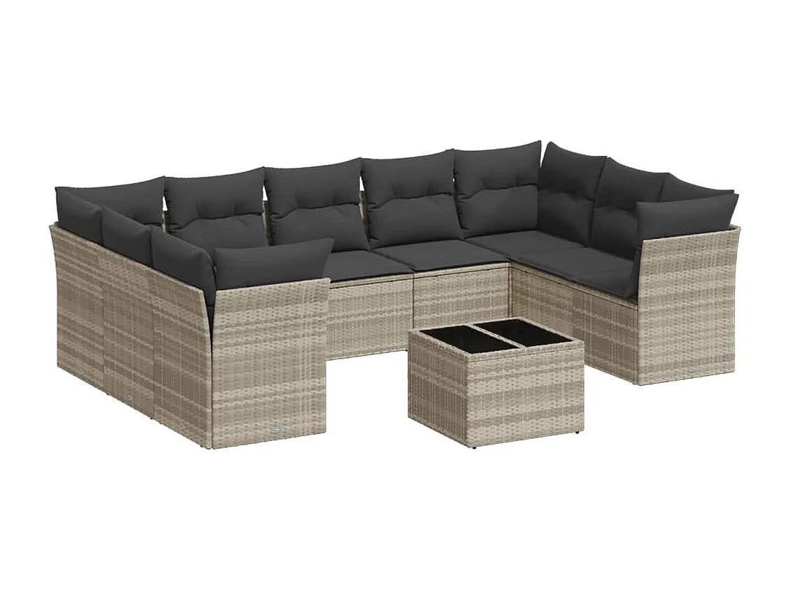 Salon de jardin avec coussins 10 pcs gris clair résine tressée
