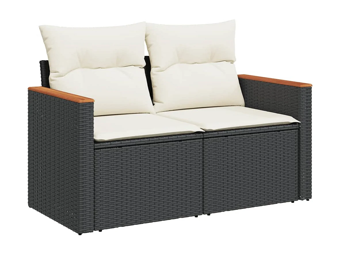 5-delige Loungeset met kussens poly rattan zwart