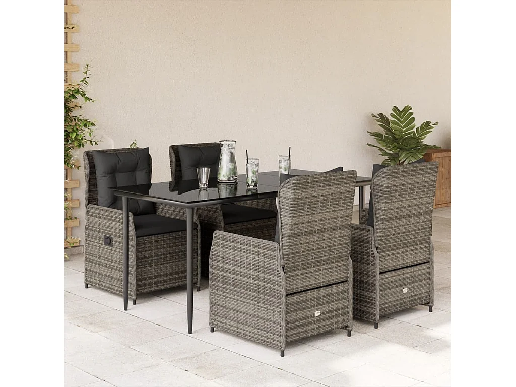 Ensemble à manger de jardin 5 pcs coussins gris résine tressée