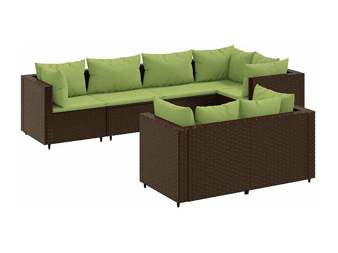 Salon de jardin avec coussins 7 pcs marron résine tressée