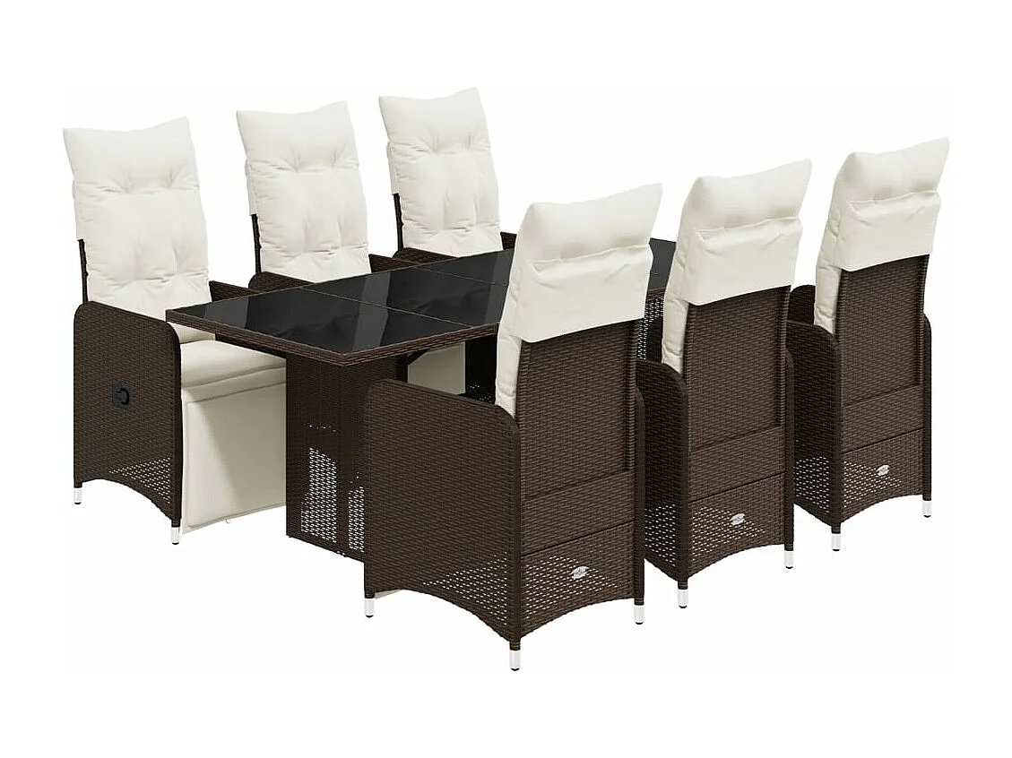 Ensemble de bistro de jardin 7 pcs coussins marron poly rotin