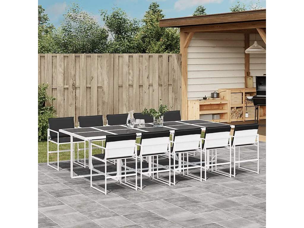 Ensemble à manger de jardin avec coussins 11pcs blanc textilène