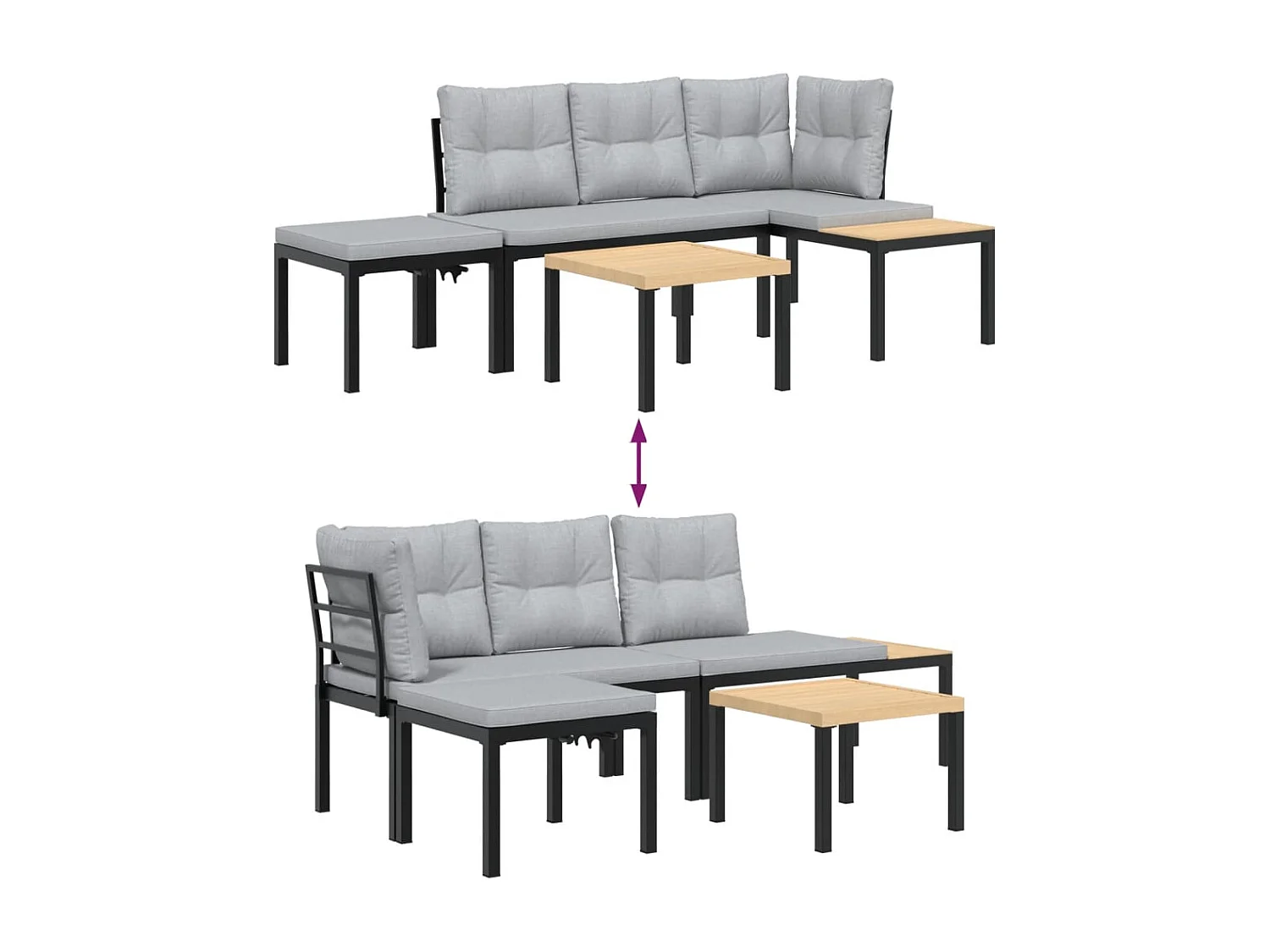 4-delige Loungeset met kussens gepoedercoat staal zwart