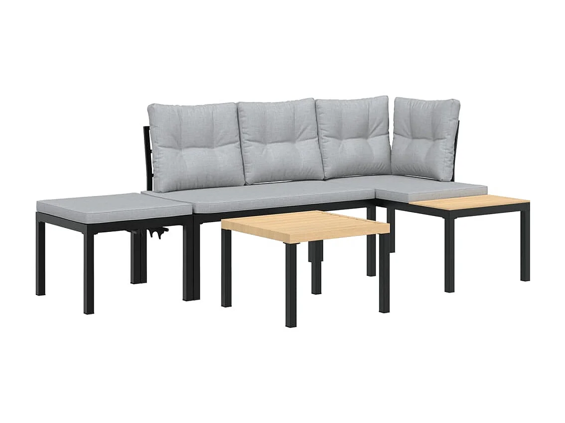 Ensemble de banc de jardin avec coussins 4 pcs noir