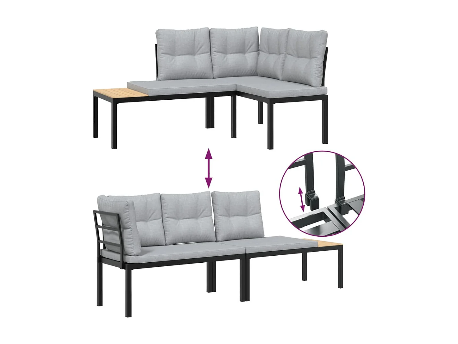 Ensemble de banc de jardin avec coussins 4 pcs noir
