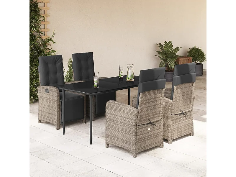 Ensemble à manger de jardin 5 pcs coussins gris résine tressée