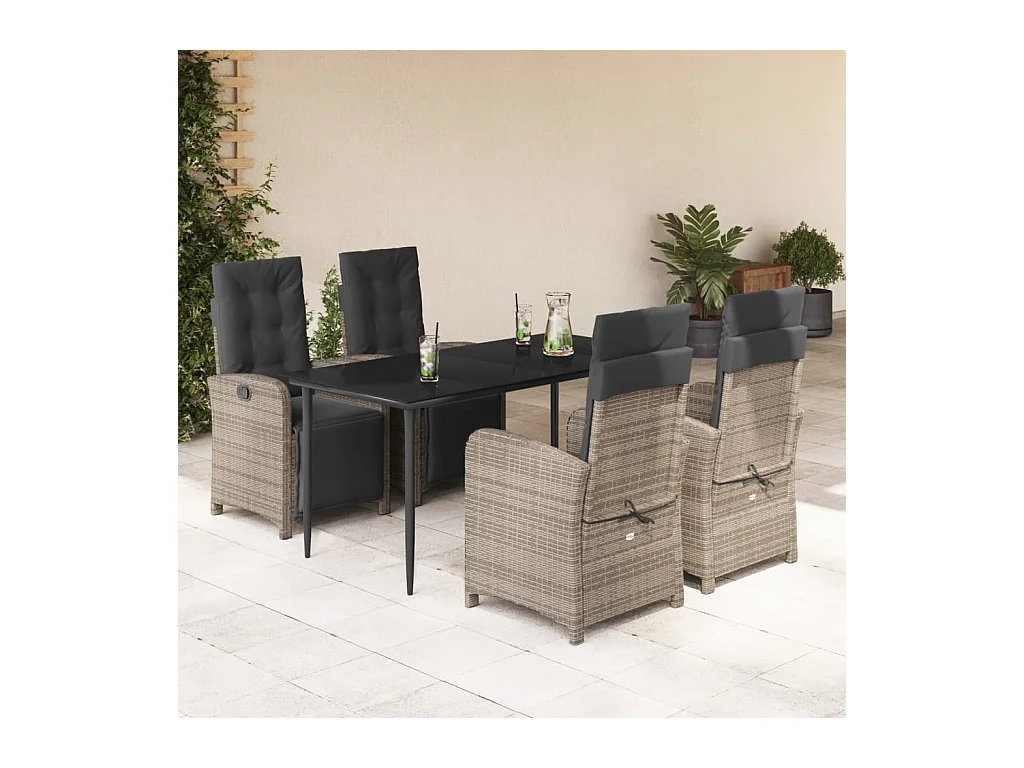 5-delige Tuinset met kussens poly rattan grijs