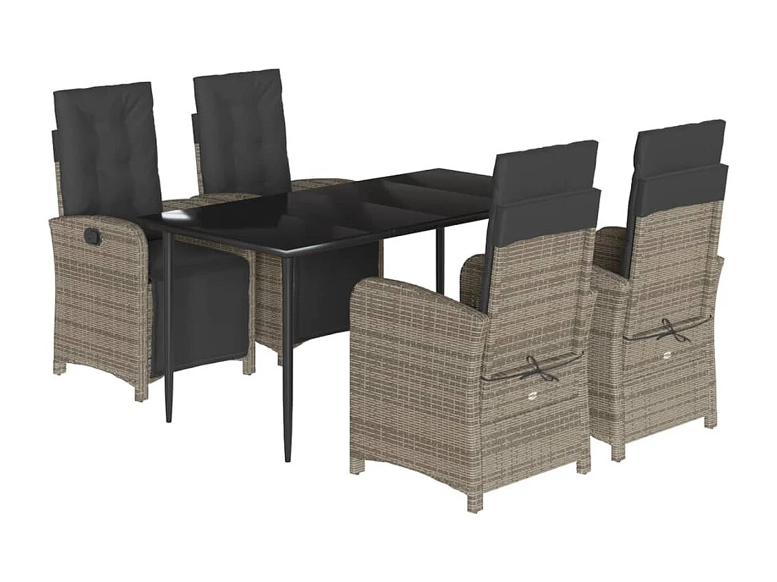 Set da Pranzo da Giardino 5 pz con Cuscini in Polyrattan Grigio