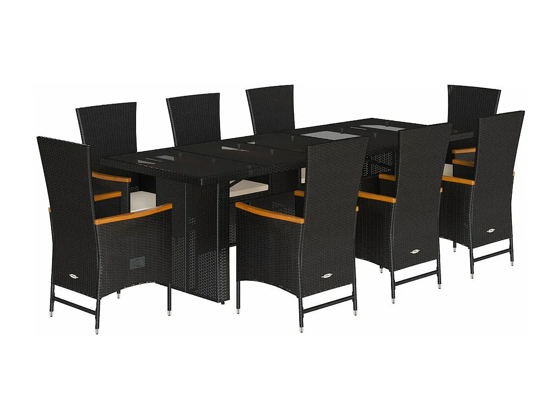 Set da Pranzo da Giardino 9 pz con Cuscini Nero in Polyrattan