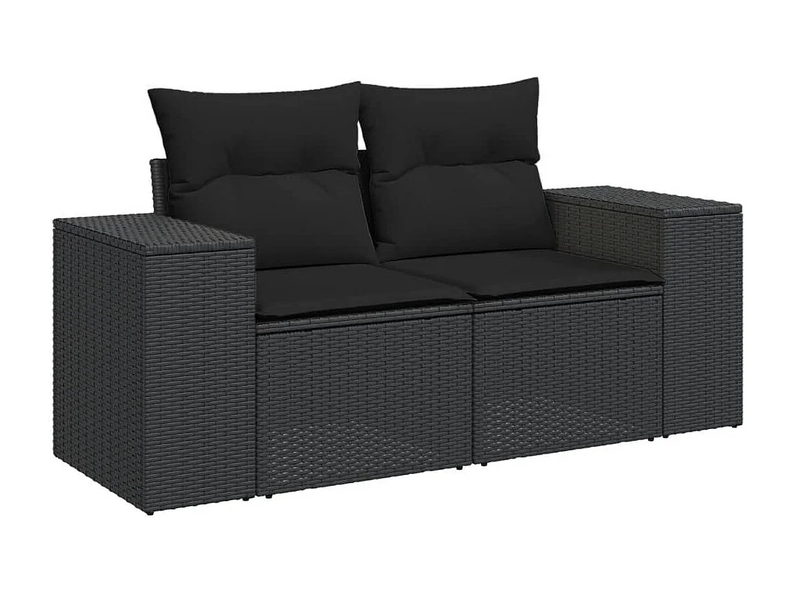 8-delige Loungeset met kussens poly rattan zwart