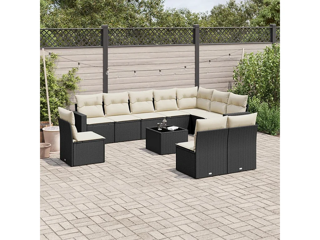 Set Divani da Giardino 11 pz con Cuscini in Polyrattan Nero