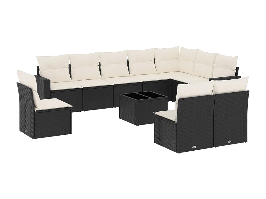 Set Divani da Giardino 11 pz con Cuscini in Polyrattan Nero