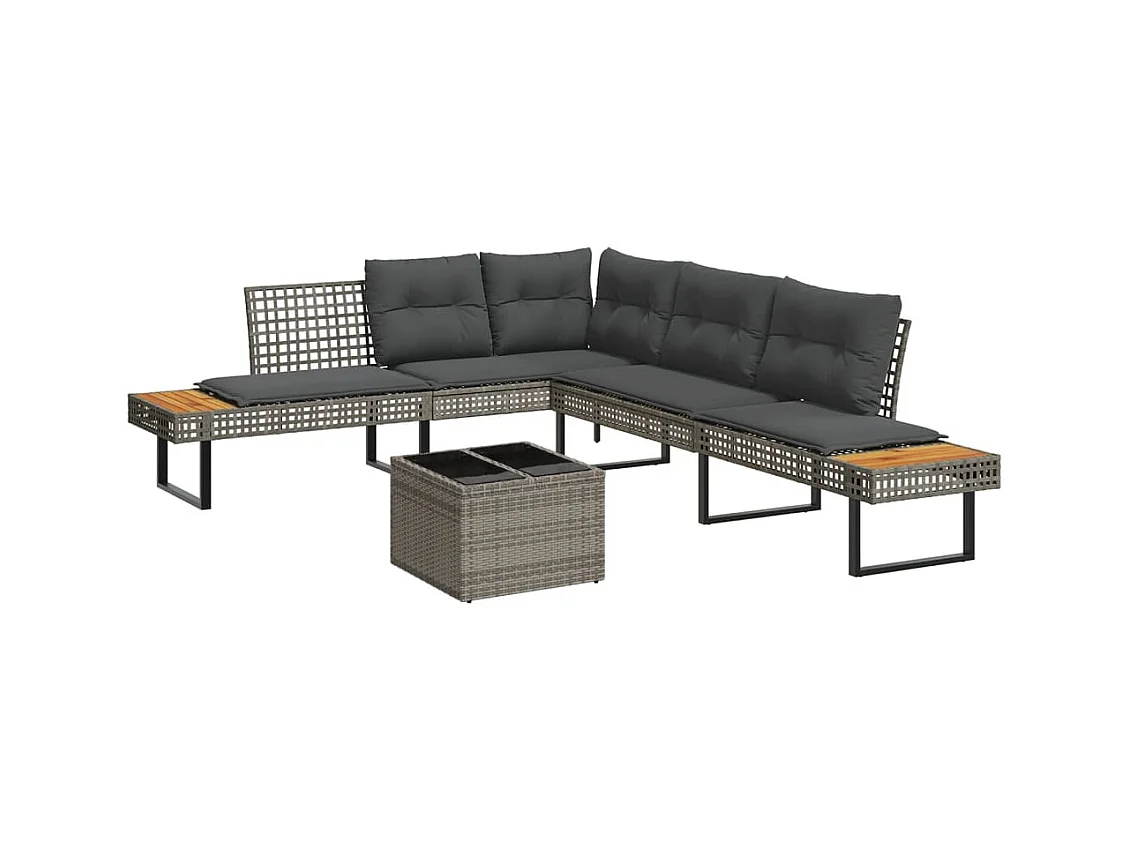 Set Divani da Giardino 2 pz con Cuscini Grigio Polyrattan Vetro