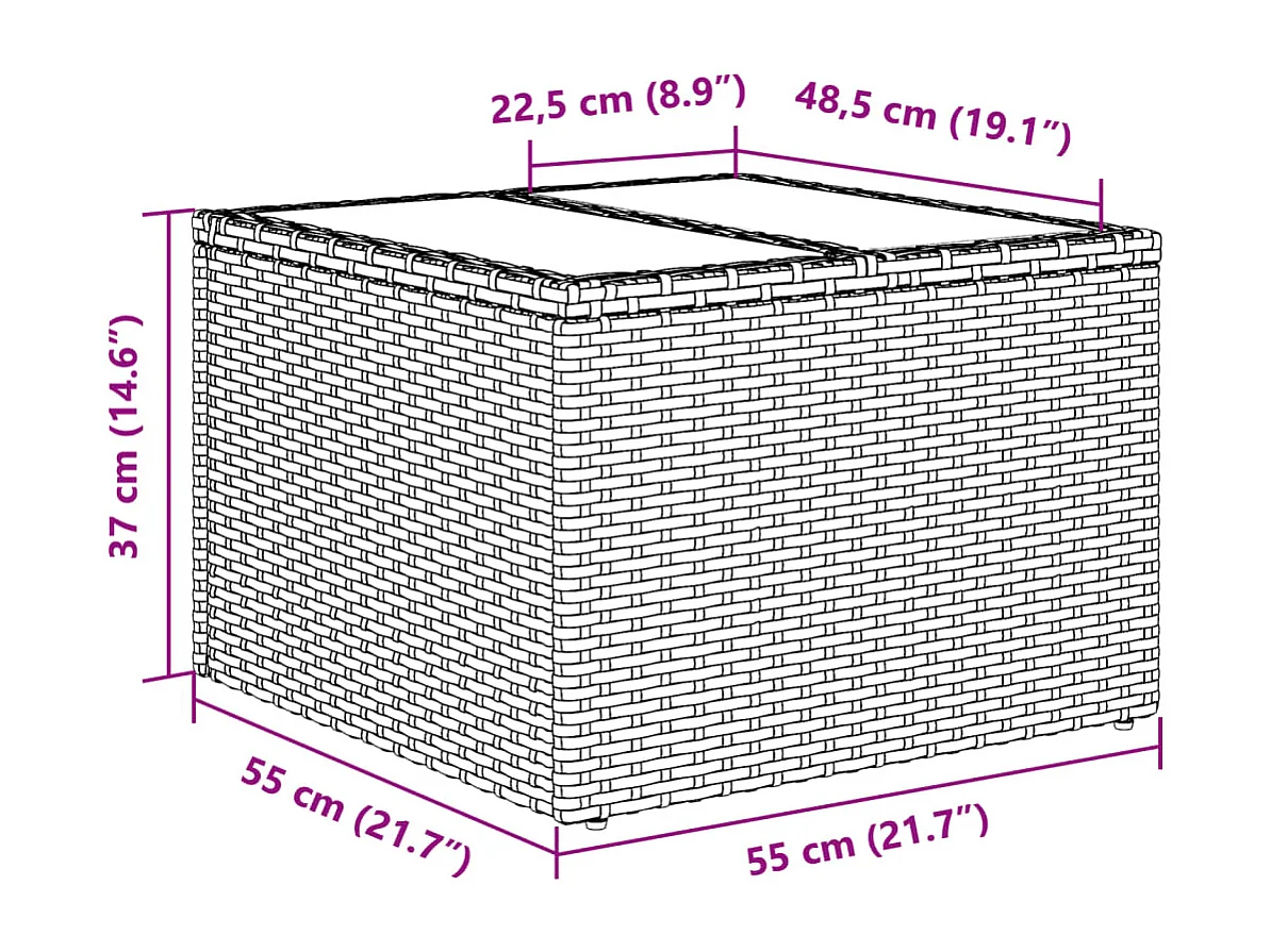 2 pcs conj. sofás p/ jardim c/ almofadões vime PE e vidro cinza