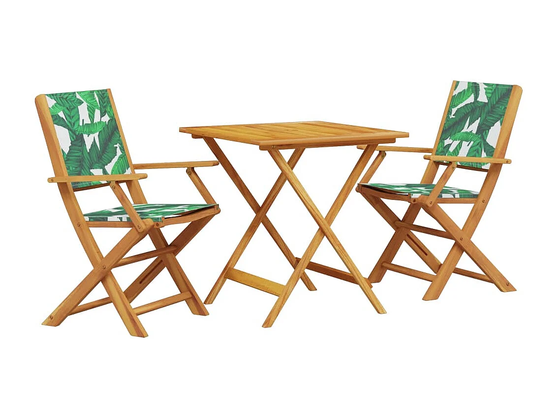 Set da Bistrot 3 pz Motivo Foglie in Tessuto e Legno Massello