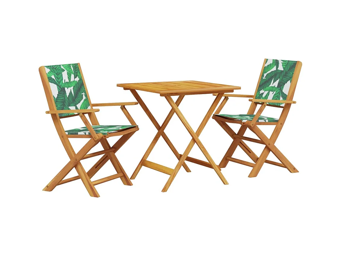 Ensemble de bistro 3 pcs motif de feuilles tissu et bois massif