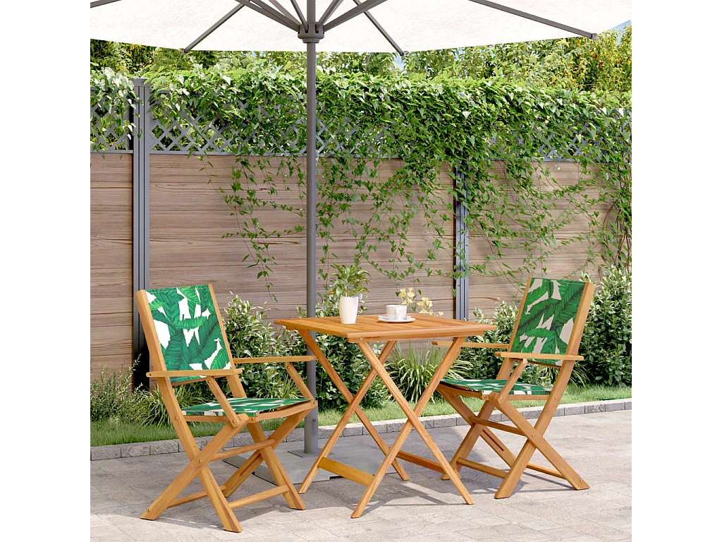 Ensemble de bistro 3 pcs motif de feuilles tissu et bois massif