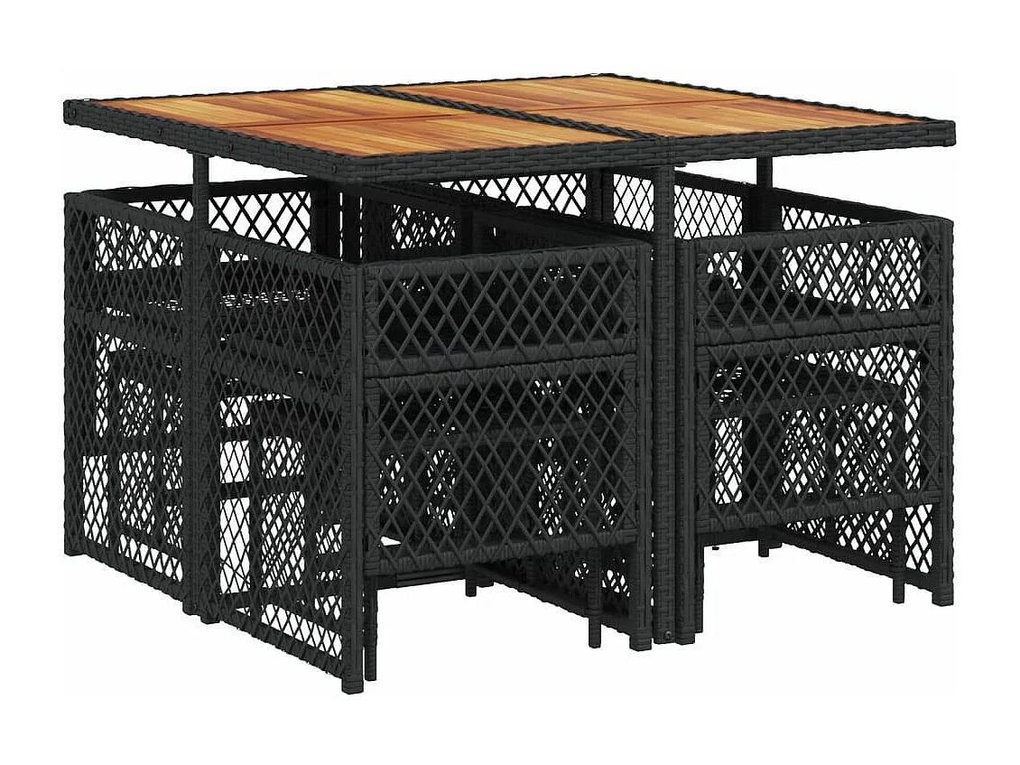 Ensemble à manger de jardin 9pcs coussins noir résine tressée