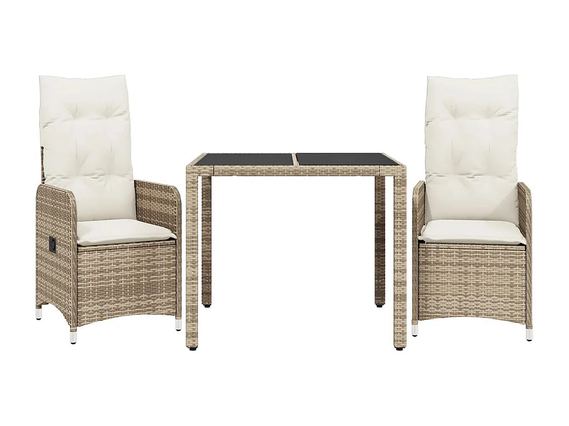 Ensemble de bistro de jardin 3 pcs coussins beige poly rotin