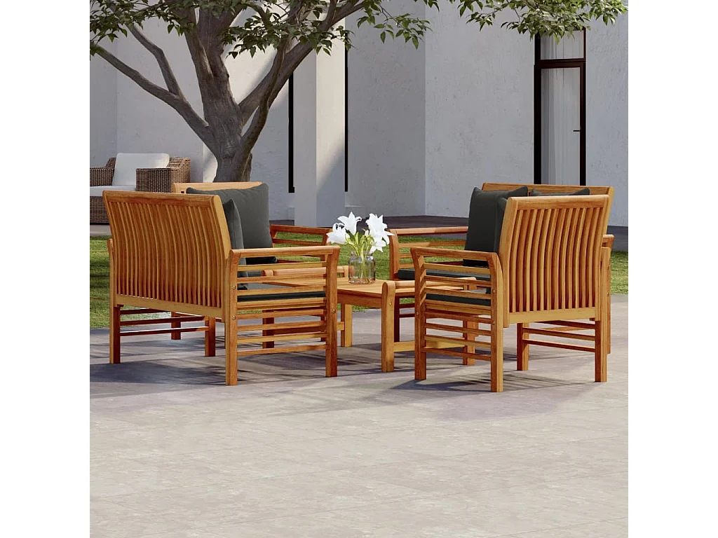 Set Salotto da Giardino 5 pz con Cuscini Legno Massello Acacia