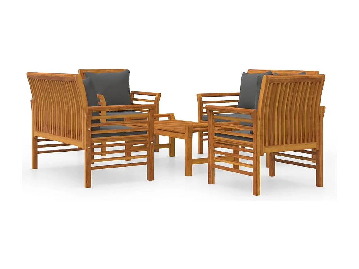 Set Salotto da Giardino 5 pz con Cuscini Legno Massello Acacia