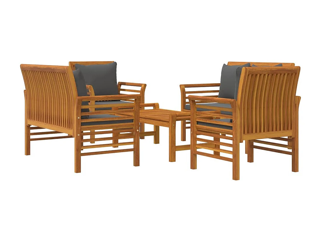 Salon de jardin avec coussins 5 pcs Bois d'acacia solide