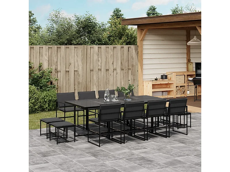 Set da Pranzo da Giardino 13 pz con Cuscini Nero in Textilene