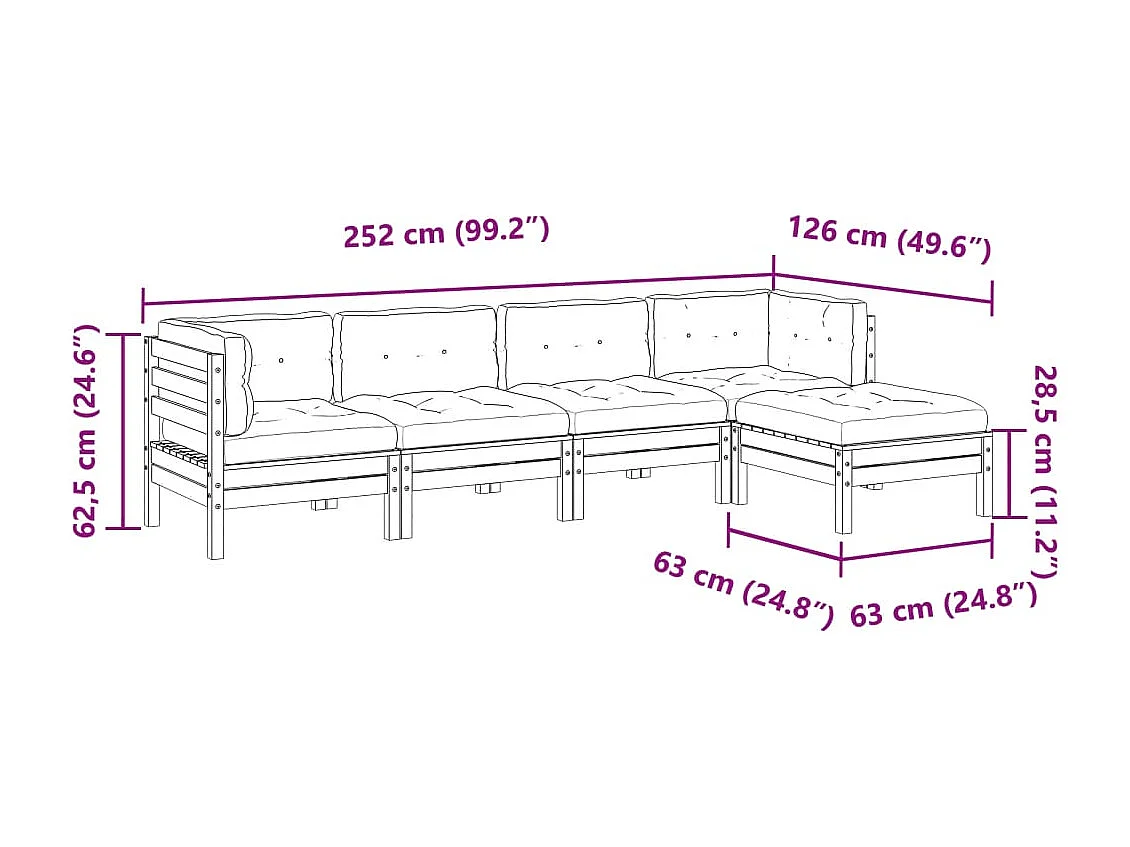 Set Divani Giardino 5pz con Cuscini Marrone Cera Massello Pino