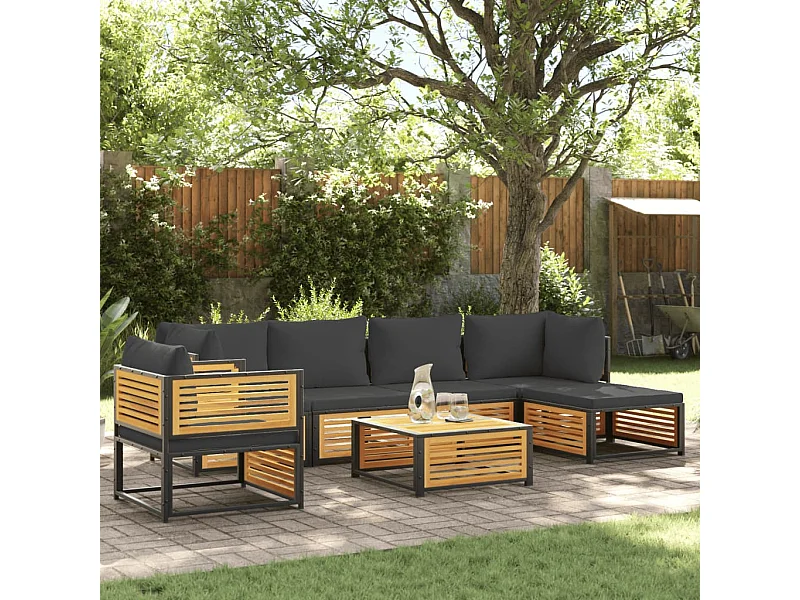 Salon de jardin avec coussins 7 pcs bois massif d'acacia