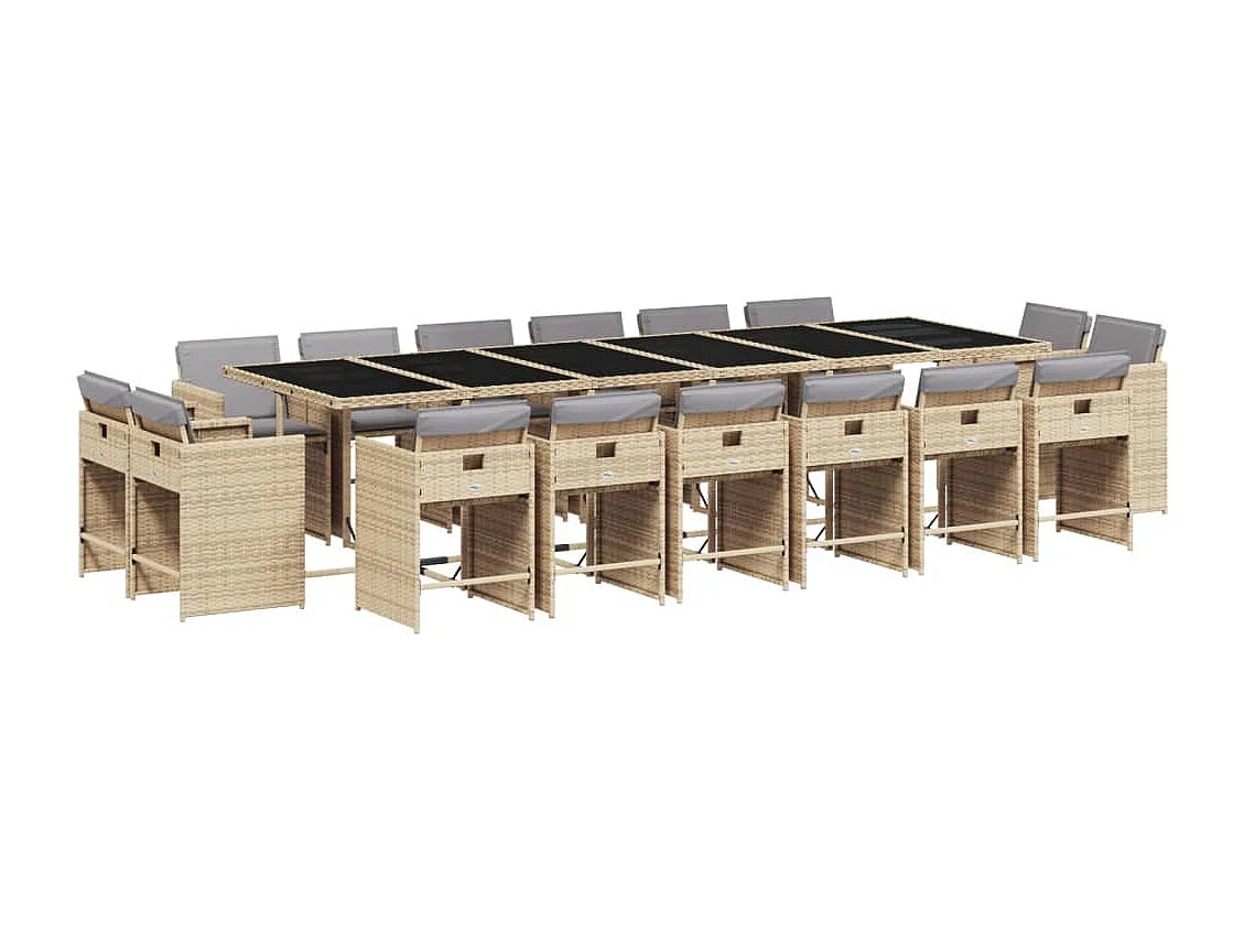 Set Pranzo da Giardino 17 pz con Cuscini Beige Misto Polyrattan