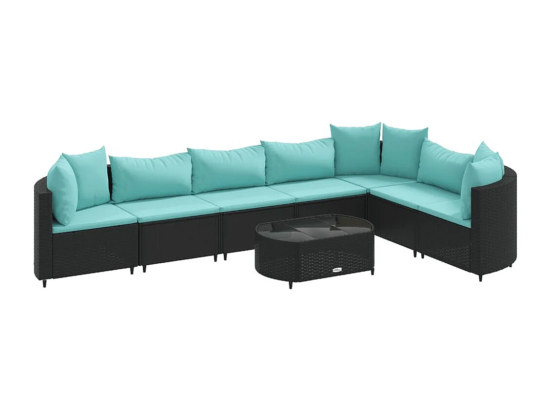 Set Divani da Giardino con Cuscini 8 pz Nero in Polyrattan
